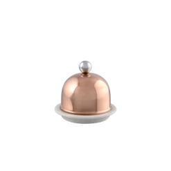 Porcelain Butter Dish With Copper/Chrome Lid